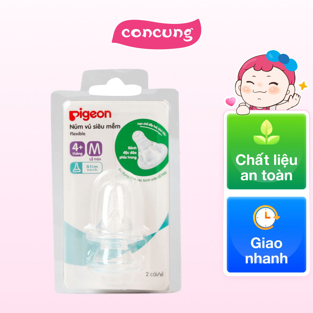 Núm vú siêu mềm thay bình sữa Pigeon size M 4M+ (2 cái)