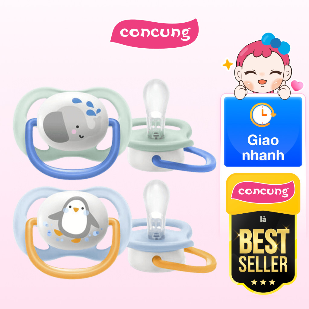 Ty ngậm Philips Avent ultra air (SCF080/05) hình thú, 0-6M, vỉ đôi