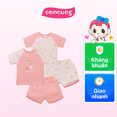 Set 2 Bộ kháng khuẩn Modal ngắn Chích bông Animo VD1023004 (6-9M,Hồng Dâu)