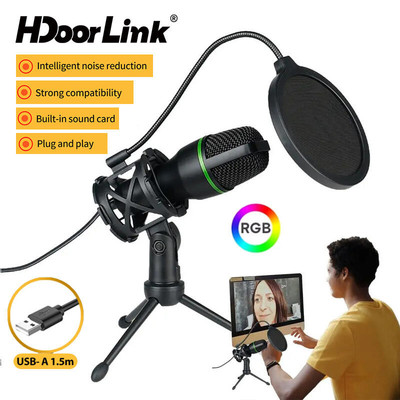 HdoorLink USB Condenser Micro ME4 RGB Có Dây Máy Tính Để Bàn Chân Máy MIC Để Ghi Trực Tiếp Chơi Game Video Giảm Tiếng Ồn Hội Nghị Micro