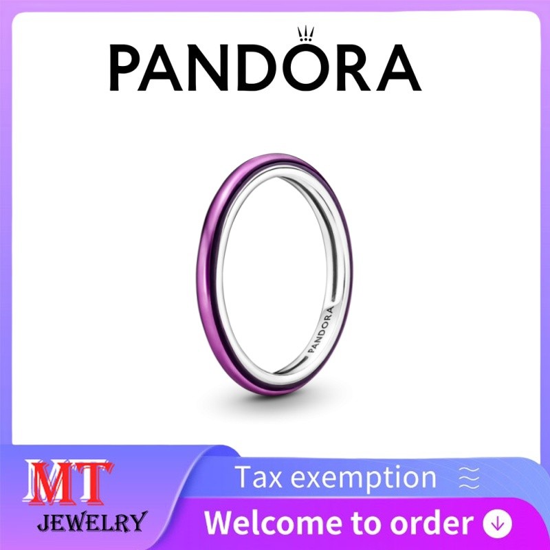 100% S925 Bạc Cặp Đôi Nữ Pandora Trang Sức DIY Pandora ME Sốc Nhẫn Tím 199655C01