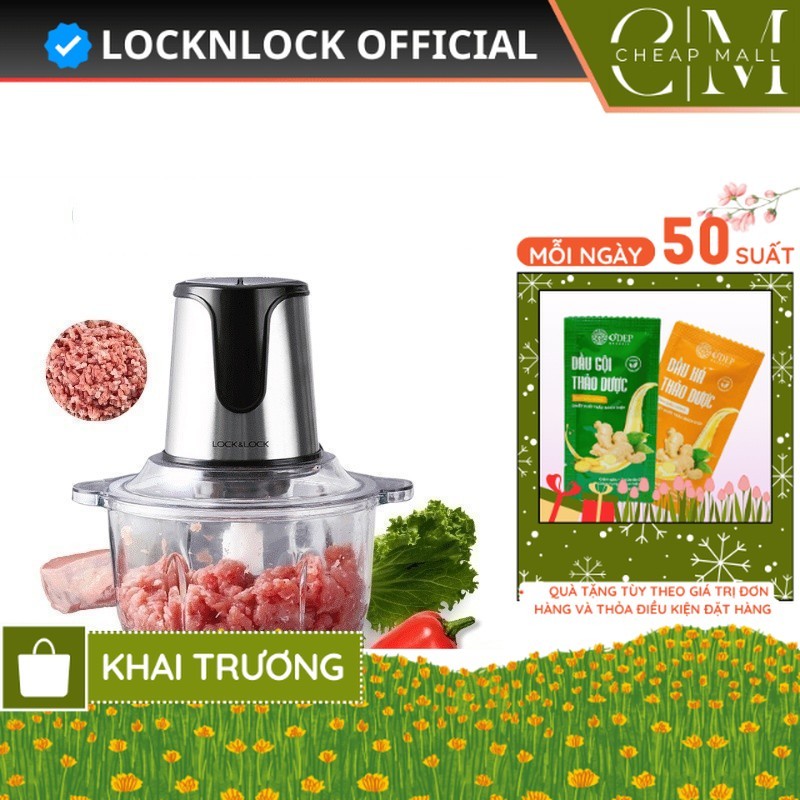 Máy xay thịt cối thủy tinh LocknLock 2L đa năng lưỡi dao sắc, 2 cấp độ xay mịn và nhanh chóng EJM171