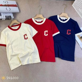 Áo thun nữ tay ngắn cổ tròn viền màu thêu chữ C hàng Quảng Châu, áo phông mùa hè chất cotton mát đẹp 246000 2