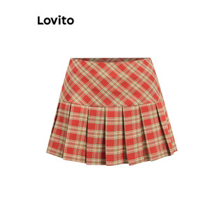 Lovito váy xếp ly kẻ sọc preppy cho nữ l93ad013