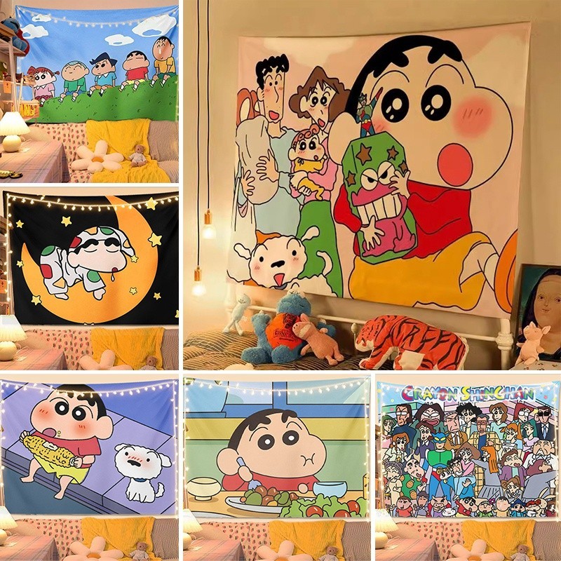 Crayon Shin-chan Vải Treo Tường Sáng Tạo Ins Tấm Thảm Chống Bụi Trang Trí Nền Nhà
