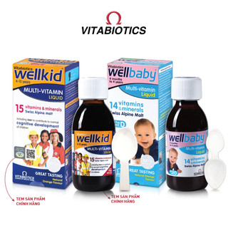 Bộ sản phẩm siro cho bé vitabiotics wellbaby multi-vitamin liquid 150ml và wellkid multi-vitamin liquid 150ml