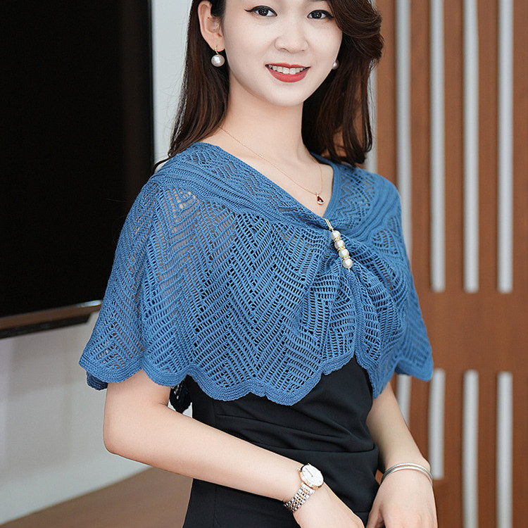 Khăn choàng dệt kim chui đầu kiểu mỏng nữ mùa hè khăn choàng lụa băng chống tà váy hai dây phối bên ngoài mẫu ngắn dễ phối | BigBuy360 - bigbuy360.vn