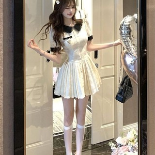 Váy Liền Kết Cấu Đại Học Mẫu Mới Mùa Hè Váy Ngọt Ngào Thắt Eo Dáng Người Nhỏ Kiểu Pháp