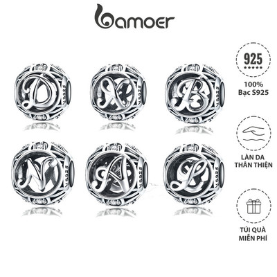 Hạt bạc 925 BAMOER chữ A ~ Z dùng làm trang sức thủ công