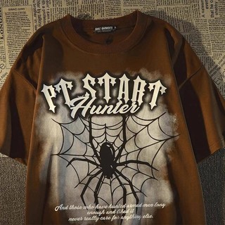 American Retro High Street Fashion Brand Gothic Spider Letter Cotton Short Sleeve T-shirt Baby Boy and Girl Summer Loose T-shirt vUSB