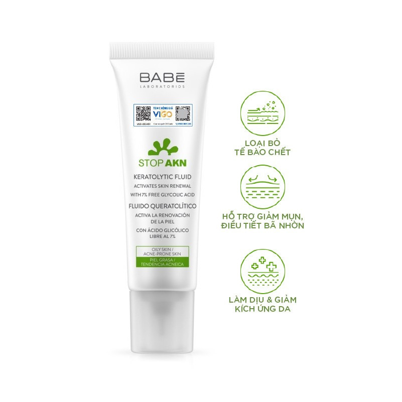 Tẩy Tế Bào Chết Cho Da Dầu Mụn BABE Laboratorios Babé Stop AKN Keratolytic Fluid 30ml