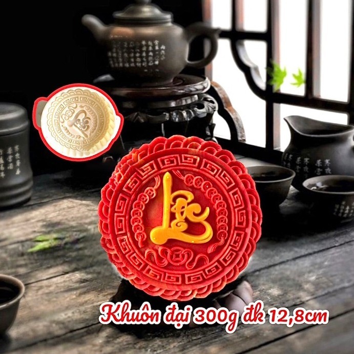 Khuôn trung thu lò xo ép tay cỡ lớn Chữ lộc size 300g - hanadolambanh