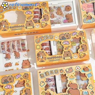 Refilinement 4 Cái / túi Capybara Sticker, Văn Phòng Phẩm PET Kapybara Sổ Tay Bộ Băng, Chất Liệu Dễ Thương Thêu Sò Phim Hoạt Hình Capybara Sổ Tay Dán