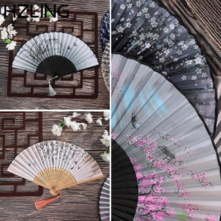 Quạt Xếp Cầm Tay Bằng Lụa Tre Họa Tiết Hoa Phong Cách Trung Hoa Cổ Điển Cho Trang Trí Nhà Cửa/ Sân Khấu