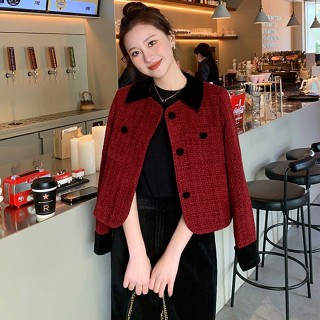  Áo khoác cao cấp kiểu Pháp Jiashucheng trang phục thu đông cho nữ áo dễ phối màu đỏ quý cô khí chất mẫu mới 