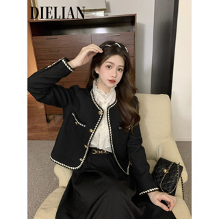 DIELIAN áo dạ tweed Áo khoác dạ tweed Phong cách Thời trang Casual Cổ điển WFS24906G5 37Z240910