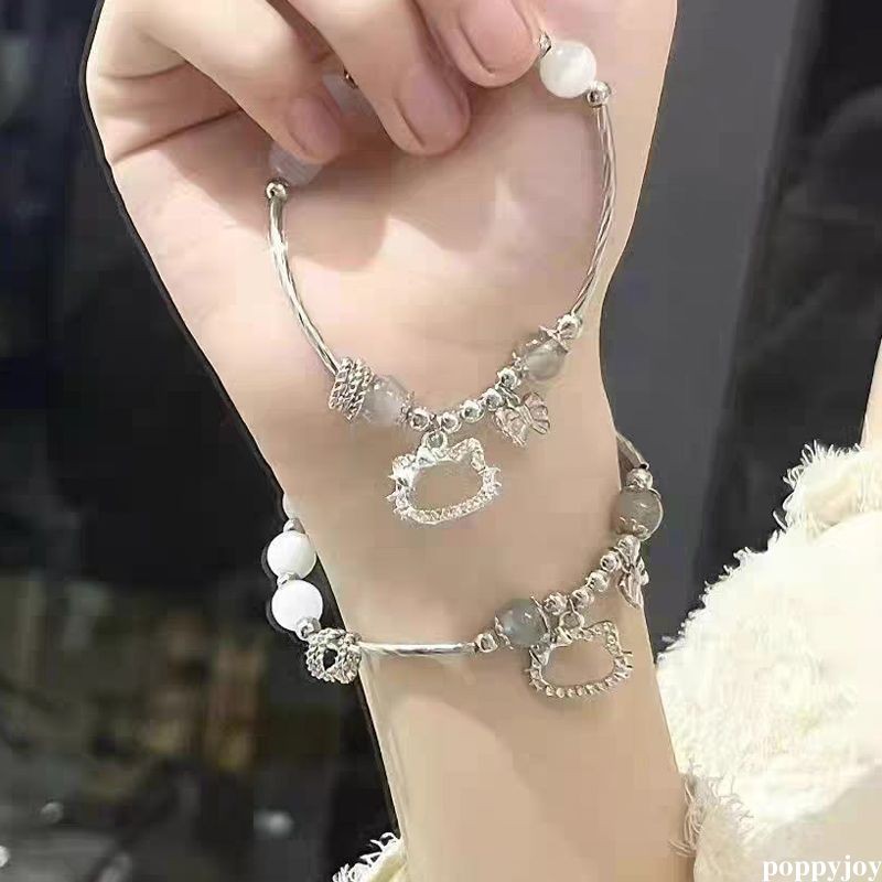 🐾POP Sanrio Hello Kitty Y2K Vòng Tay Thắt Nơ Anime Kawaii Giai Điệu Của Tôi Bạc Ánh Trăng Đá Nữ Cô Gái Trang Sức Phụ Kiện Quà Tặng VN