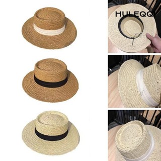 Mũ Rơm Mùa Hè Flat Top Thời Trang Vành Rộng Bãi Biển Panama