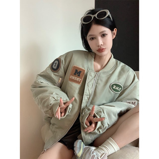 [MTT mùa thu Mới] Áo khoác phong cách đường phố kiểu Mỹ đồng phục bóng chày thêu cổ điển kiểu Mỹ Áo khoác rộng rãi thiết kế mùa đông cho nữ sành điệu