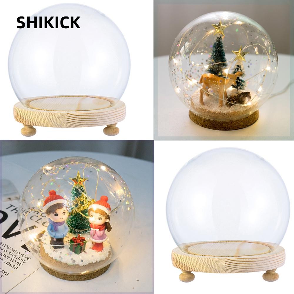 Shikick Kính cloche Cây Cổ Tích Đèn Hình Cầu Terrarium Bình Thủy Tinh Đế Bằng Gỗ