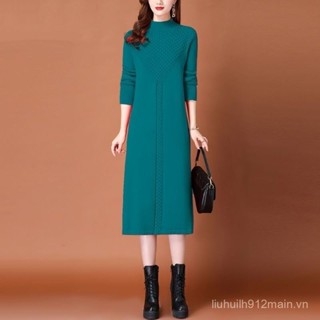 Váy liền thu đông dài quá gối Bảo hành chất lượng tóc đứng tại chỗ trang phục cho mẹ phong cách Trung Quốc mẫu mới năm 2022 cho nữ trang phục áo len dệt kim dáng rộng tôn dáng gầy