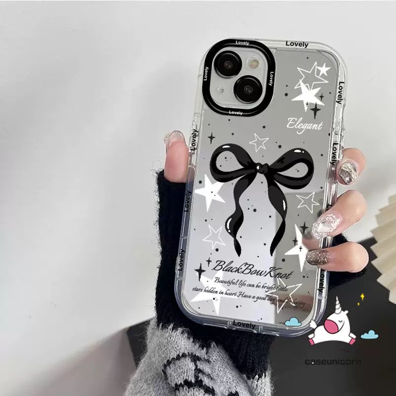 Ốp Lưng Cho Realme C53 C11 C67 5 5s 5i 6i C51 C51s Note 50 C20 C15 C25Y C65 C21Y C30 C35 C25 C20A C25s C3 Narzo 30A 20 Vintage Nơ Đen Ngọc Trai Dễ Thương Chấm Bi Hoạt Hình Nơ Gương