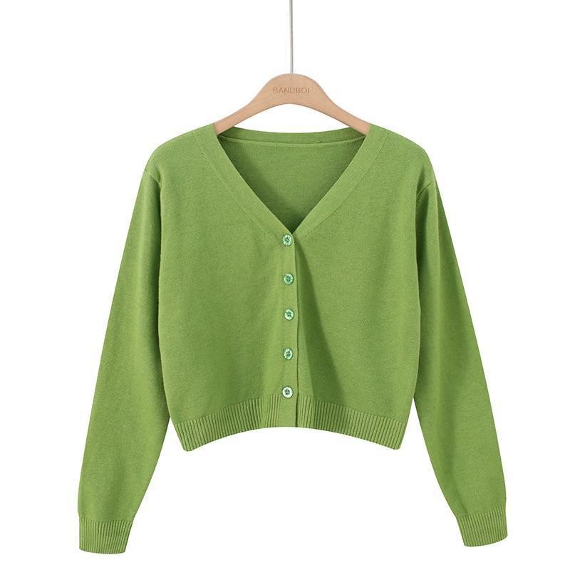 YAYUAN Ngắn đan cardigan nữ dài tay áo màu đen | BigBuy360 - bigbuy360.vn