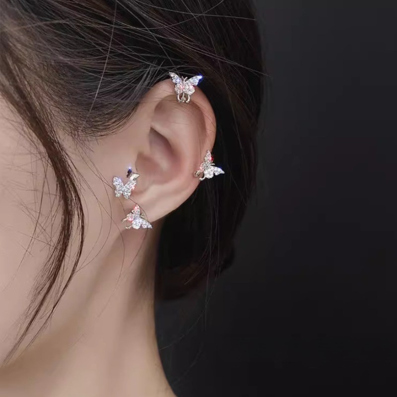 WeFlower 1 Không Xuyên s925 Bạc Pha Lê Dễ Thương Bướm Kẹp Bông Tai Cho Nữ Cô Gái Thời Trang Kẹp Tai Trang Sức | BigBuy360 - bigbuy360.vn