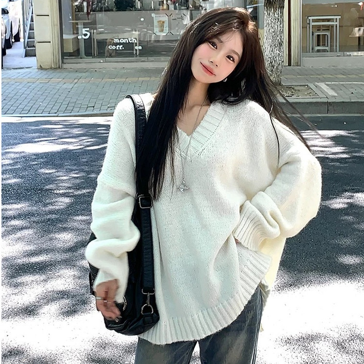 Áo len đỏ Áo noel tết cổ chữ V cao cấp phong cách lười Áo dệt kim dễ phối mặc ngoài rộng rãi mẫu mới 2024 | BigBuy360 - bigbuy360.vn