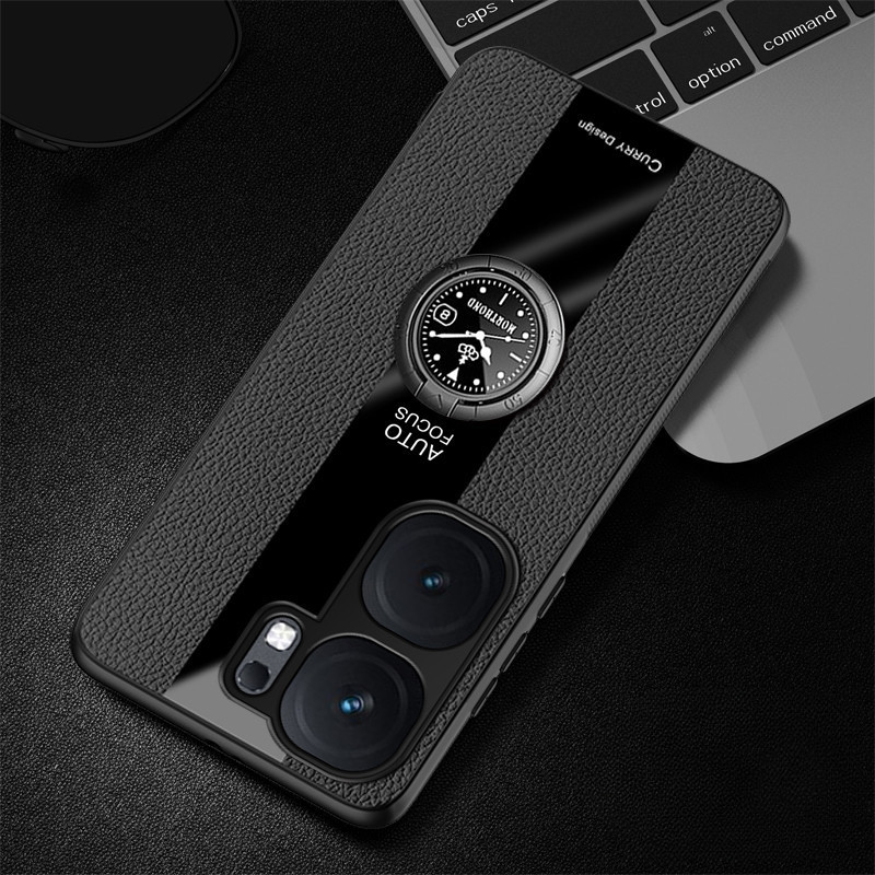 Ốp Điện Thoại Bằng Da PU Plexiglass Cho VIVO IQOO Z9 Turbo Plus Giá Đỡ Nhẫn Dành Cho VIVO IQOO Z9 X 