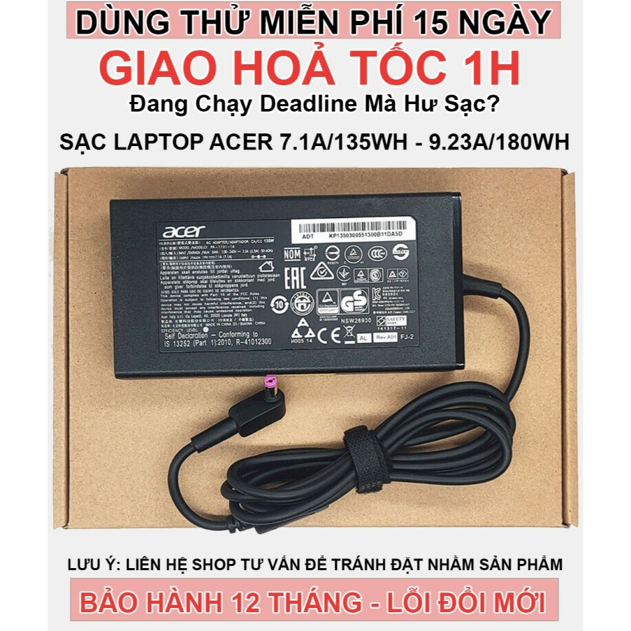 Sạc Laptop Acer 135W 180W cho Acer Nitro 5, Aspire 7 V15 V17, Gateway One, Acer Predator Bảo Hành 1 
