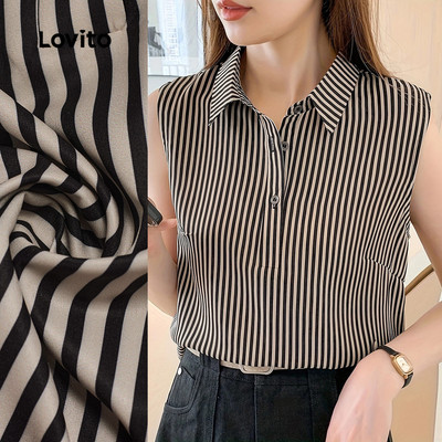 Áo Lovito thanh lịch có nút mềm mại mùa xuân/hè cho nữ L138ED389