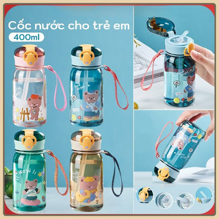  Bình Nước Thể Thao Có Ống Hút Chống Tràn In Họa Tiết Hoạt Hình Dễ Thương Cho Bé Cốc nước trẻ em 400ml An toàn không mùi 
