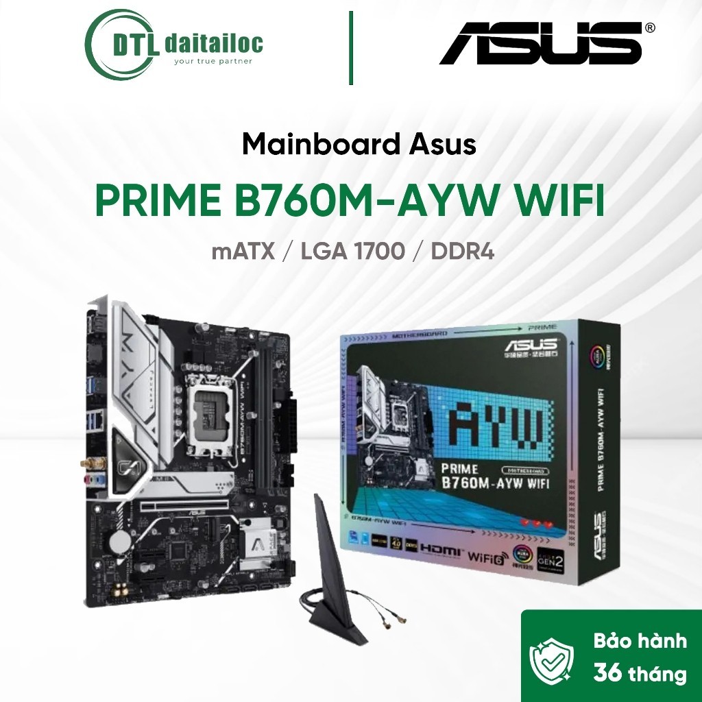 Main Asus PRIME B760M-AYW WIFI DDR4 / mATX / LGA 1700 | Chính Hãng | Bảo Hành 36 tháng