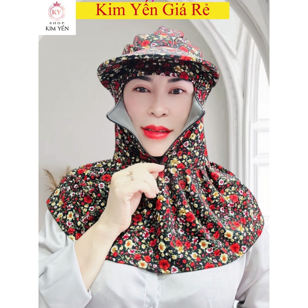 Nón mũ chống nắng -nón chống nắng nữ có khẩu trang che mặt trùm kín đầu vải 2 lớp dày dặn- kimyen
