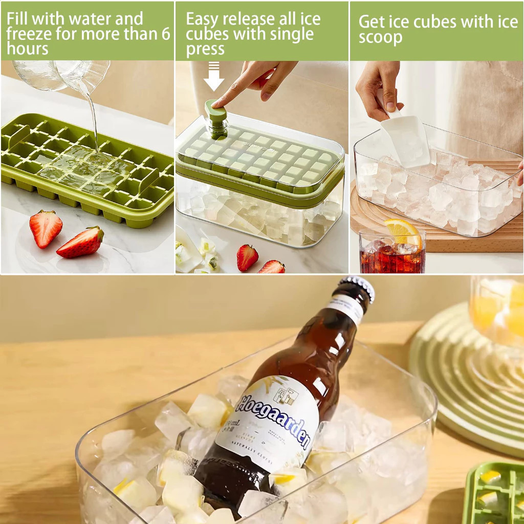 Pressing Ice Cube Mold Double-layer Large Capacity Tray Reusable Dustproof Ice Cube Storage