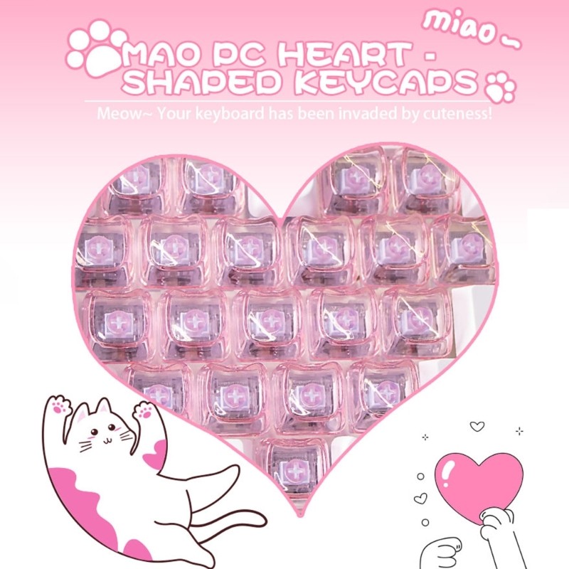 [3C] Keycaps hình con mèo đáng yêu với màu sắc trong suốt Hình trái tim Tùy chọn tùy chỉnh