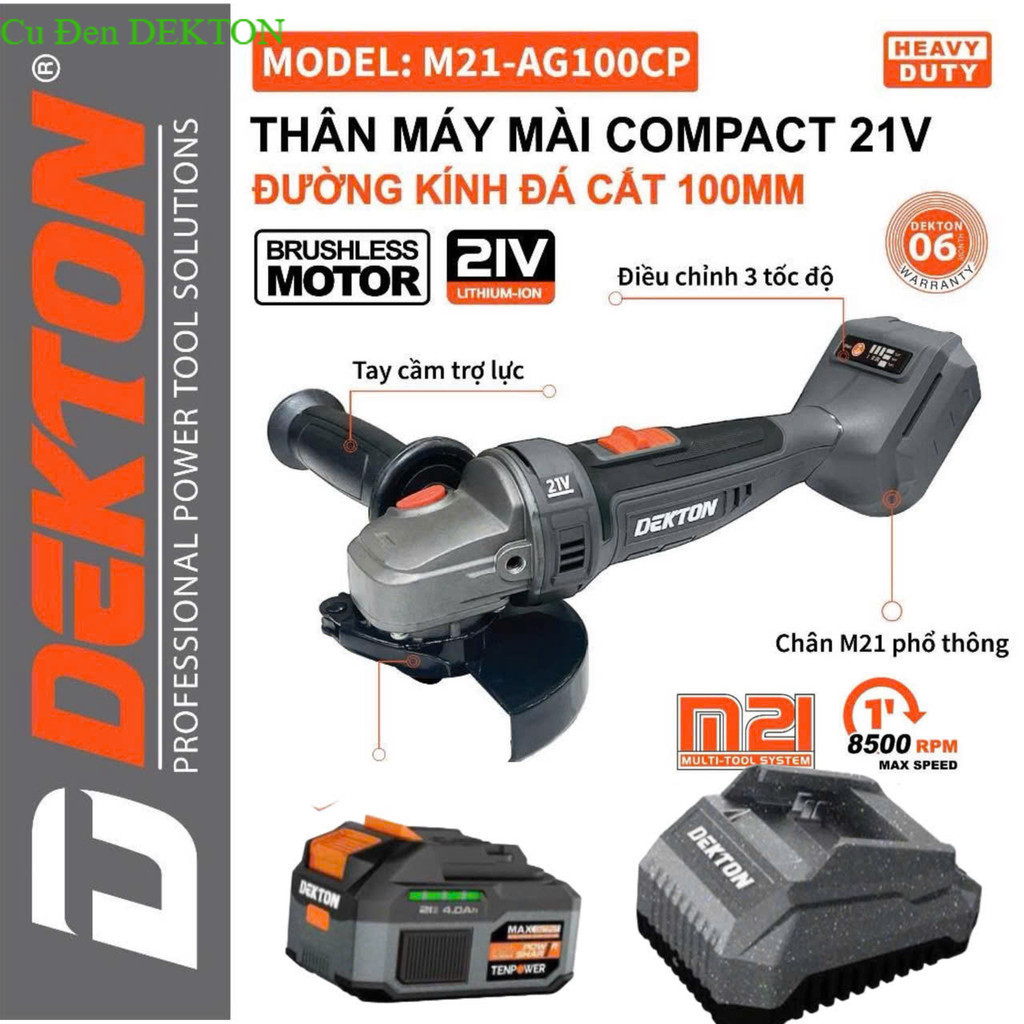 Máy Mài Compact Dekton 100mm Motor Brushless / M21-AG100CP Cu Đen DEKTON