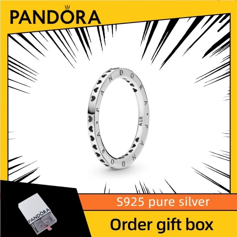 Thiết kế thời trang Pandora mới nhất Trang sức nữ S925 Trái tim bạc nguyên chất & Nhẫn Logo Pandora 
