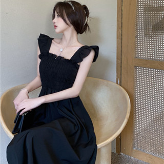 Váy Dài Cổ Vuông Tay Bay Cỡ Lớn Cho Cô Nàng Mập Váy Liền Chiết Eo Xếp Ly Cho Nữ Mẫu Mới Mùa Hè