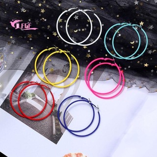 DFGF Khuyên Tai Vòng Tròn Lớn Màu Kẹo 6cm Cho Nữ