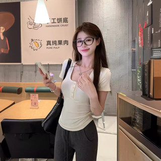 áo phông nữ Tay Ngắn Dáng 2024 Mới áo baby tee Cổ Chữ U thời trang