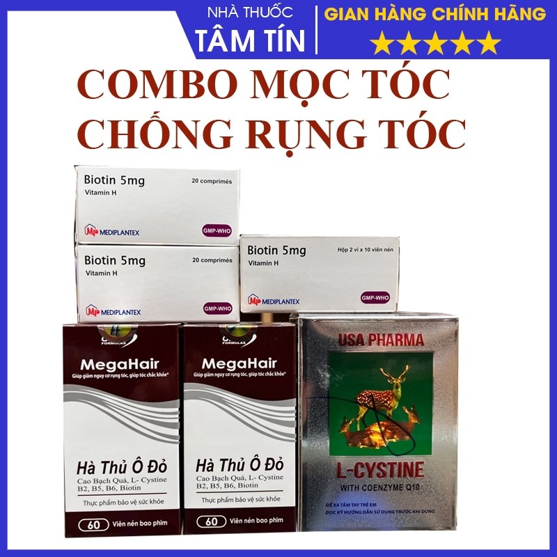 Combo bộ 3 sản phẩm kết hợp L-cystine và biotin chống rụng tóc và giúp mọc tóc nhanh chóng hiệu quả an toàn