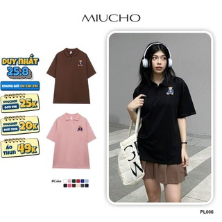Áo polo nữ hình gấu form rộng có cổ đẹp chất cotton form unisex PL006 Miucho in hoạ tiết