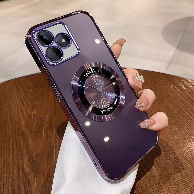 Dành Cho Realme C53 C51 Note 50 Vỏ Mềm Kính Cường Lực Chống Sốc Trong Suốt Vòng Tròn Từ Tính Mạ Điện Vỏ Điện Thoại Di Động Bao Gồm Tất Cả Cạnh Chống Rơi Vỏ Mềm