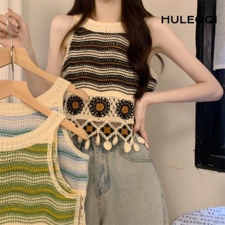 HULEQQI Xe tăng dệt kim hàng đầu phong cách quốc gia thời trang nữ
