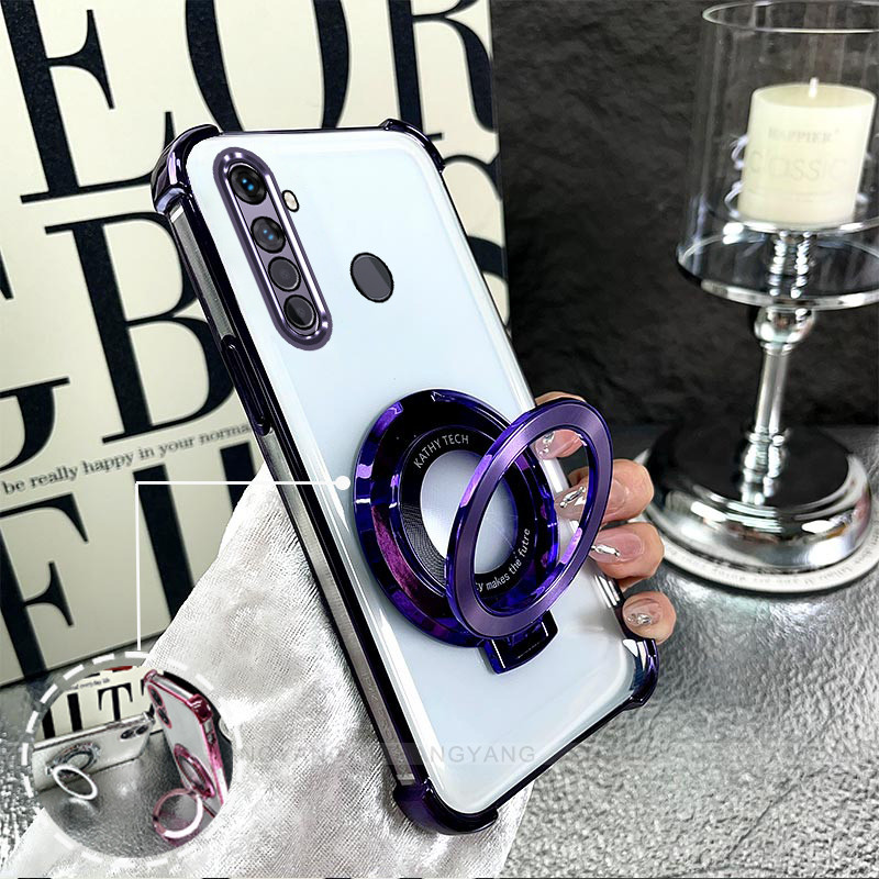 Ốp Lưng Cho Realme 5 5i 5s 6i c3 Mạ Điện Bốn Góc Chống Rơi Thiết Kế Vỏ Điện Thoại Silicon TPU Mềm Vỏ Giá Đỡ Miễn Phí