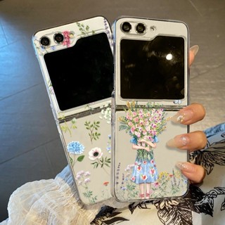 Cô Gái Họa Tiết Hoa Trong Suốt Vỏ Điện Thoại Cho Samsung Galaxy Z Flip 6 Flip 5 Flip 4 Flip 3 5G Cứng PC Gấp Dành Cho Samsung Z Flip6 Flip5 Flip4 Flip3