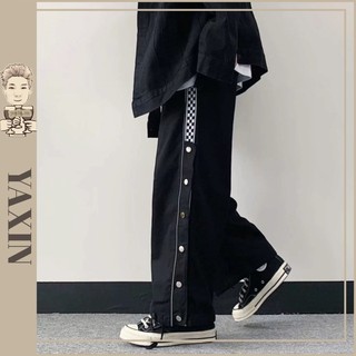  【15k Đơn Đặt Hàng Giảm Giá Có Thể Sử Dụng Quần Dài Ống Rộng Nam Dáng Suông Phong Cách Hiphop Thời Trang Hàn Quốc Cho Nam Fashionthời Trang Simple Unisex QuầN Jean Nam Quần Ống Rộng Cúc Đóng Kẻ Karo 
