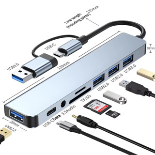 8 trong 2 USB Hub Multiport Dock Hỗ trợ TF / PD đọc USB 3.5mm Âm thanh Loại C Đa cổng Hỗ trợ tất cả các máy tính kênh TYPE-C